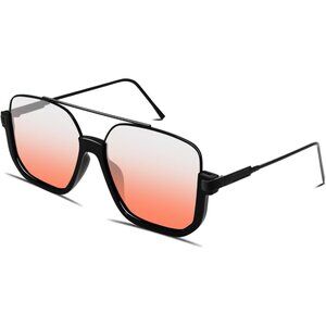Unisex Black Frame - Gradient Pink Lens Oversized Aviator Sunglasses for Square